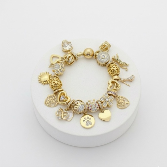 Linx Gold Snake Chain Bracelet with Gold and Zircon Mom Themed Charms - Picture 2 of 9
